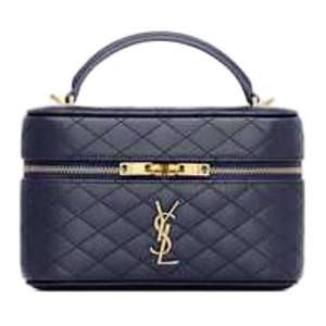 SAINT LAURENT Одно плечевая кожаная косметичка через плечо малая женская бездна синий