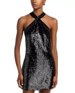 Мини-Платье Isla с воротником-халтером и пайетками Simkhai, черный