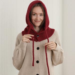 Уютная вязаная балаклава-снуд с завязками и капюшоном FASHNZFAB, бордовый