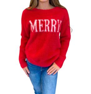 Веселый пушистый свитер с ресничками красного цвета Hem & Thread