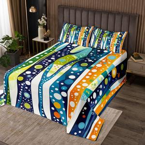 Erosebridal Богемный комплект постельного белья в полоску с геометрическим узором и радужными точками, мягкое стеганое покрывало в сине-оранжевых тонах для детей и взрослых, Multi 08