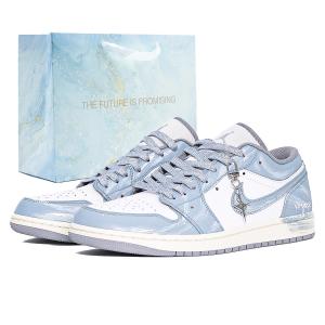 Jordan Air 1 устойчивые к истиранию низкие баскетбольные кроссовки в винтажном стиле Women's Blue White