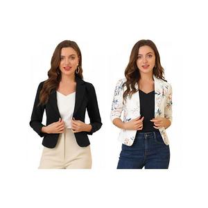 2 упаковки женского пиджака с открытой полой и цветочным принтом Allegra K, Black White Floral