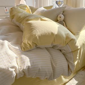 AVIVI Комплект постельного белья 1,8 м, 4 предмета, полосатый, молочный заварной крем