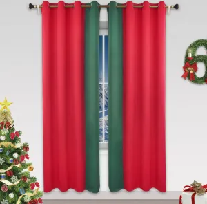 Плотные шторы с люверсами и теплоизоляцией на Рождество и День благодарения, 50 x 84 дюйма, 2 панели, красные и зеленые ele eleoption