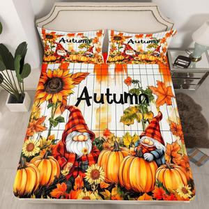 Erosebridal Комплект постельного белья Autumn Harvest с осенним принтом из кленовых листьев и тыкв в стиле кантри, Dahlia Yellow