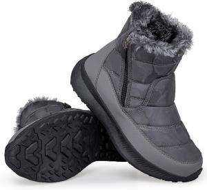 Женские зимние сапоги с молнией, глубокий протектор, водонепроницаемые, утепленные мехом, легкие, не скользящие, для работы, прогулок и походов OEWHNGD, Grey