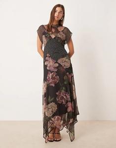 Платье миди ASOS DESIGN с высоким воротом, рукавами-крылышками и разноцветным принтом