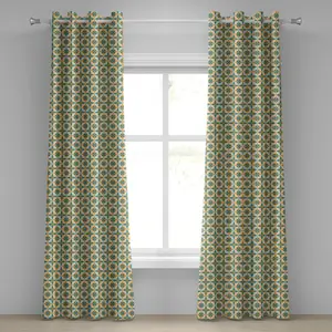 Геометрическая штора на люверсах ABAKUHAUS, геометрический узор оригами, винтажная иллюстрация, ретро-стиль, декоративные двухпанельные шторы, 280 см x 260 см, цвет: оранжевый, бирюзовый, кремовый Abakuhaus