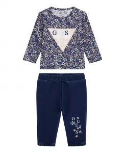 Комплект для девочек: футболка с длинным рукавом и трикотажные джинсовые брюки Guess, синий