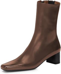 Женские ботинки Pazzion, элегантные, с закрытым квадратным носком, средней высоты голень, низкий устойчивый каблук, боковые молнии, удобные офисные туфли-ботильоны, размер 4-16 US, Brown