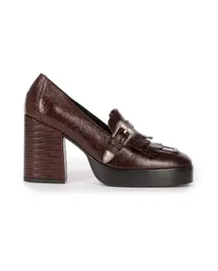 Женские кожаные лоферы на каблуке The Kooples, коричневый