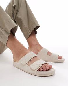 Льняные сандалии с двумя ремешками ASOS DESIGN бежевого цвета