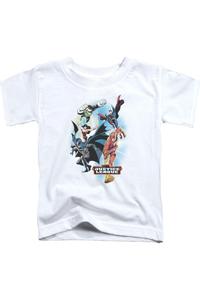 Футболка с коротким рукавом для детей "Лига справедливости Америки: к вашим услугам" Gildan, белый