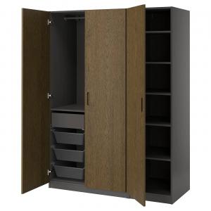 Гардероб PAX/TONSTAD IKEA, 150x60x201 см, цвет dark grey/brown stained oak veneer