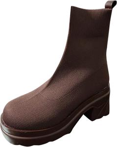 Generic Женские высокие ботинки на щиколотке, дышащие, с плетеной верхней частью, круглым носком, массивным каблуком, рыцарские ботинки, эластичные зимние ретро туфли (розовые, 36 EU)