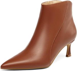 Женские ботильоны Coutgo с низким каблуком, зауженным носком и боковой молнией для осени и зимы, Dark Brown