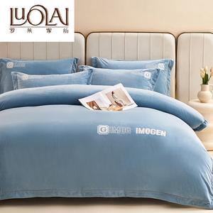 LUOLAI HOME Комплект постельного белья 1,8 м, 4 предмета: пододеяльник 200x230 см, простыня 245x см, наволочки, велюр, цвет серо-голубой