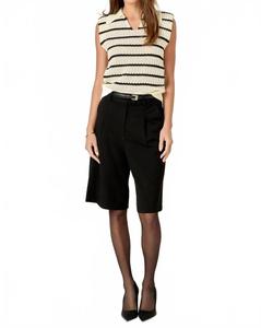 Вязаный свитер с воротником в кремово-черную полоску Cream/black English Factory