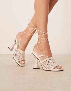 Босоножки на высоком каблуке ASOS DESIGN Nina с завязками на ноге цвета экрю