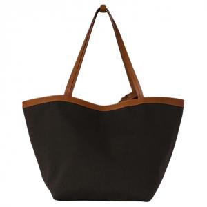 THE ROW Парковая сумка-тоут из хлопкового холста, женская коричневая с бежевой кожей