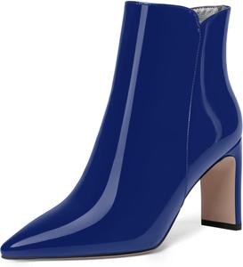 Женские ботильоны SKYSTERRY с заостренным носком, лакированные, на высокой шпильке 3,3 дюйма, с молнией, для вечеринки, Royal Blue