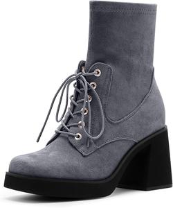 Женские ботильоны на массивном каблуке с квадратным носком, из замши, с шнуровкой Odetina, Grey