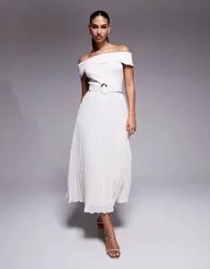 Кремовое трикотажное платье миди с открытыми плечами и поясом Forever New