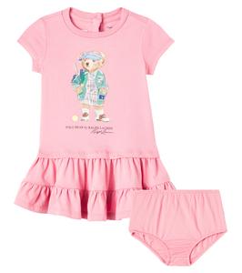 Комплект из хлопкового платья и панталон Baby Polo Bear Polo Ralph Lauren Kids, Faded Peony