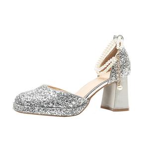 BIGTREE Женские туфли на платформе с массивным каблуком серебристые, цвет Silver