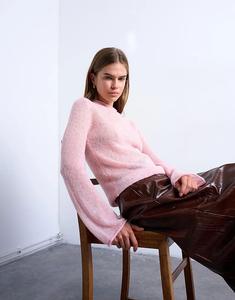 Вязаный прозрачный топ Topshop с водолазкой светло-розового цвета