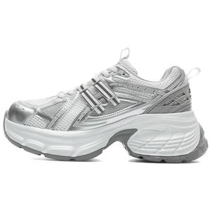 AGSDON Низкие массивные кроссовки женские серо-бежевые бело-серебристые, цвет White Silver