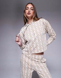 Трикотажная толстовка с капюшоном и логотипом монограммы Armani Exchange бежевого цвета