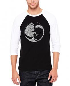Мужская футболка с рукавами реглан Инь Ян Cat Бейсбол Word Art LA Pop Art, цвет Black, White
