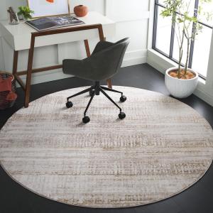 Ковер SAFAVIEH, 201 x 201 см, Prestige Collection круглый, Ivory & Beige, современный дизайн, устойчивый к пятнам, идеален для помещений с высокой проходимостью в гостиной, спальне и столовой (PTE128A-7R)