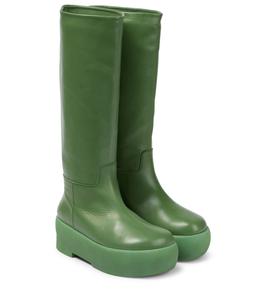 Кожаные сапоги Gia 16 на платформе до колена Gia Borghini, Algae Green