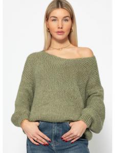 SASSYCLASSY Свитер оверсайз с V-образным вырезом, зеленого цвета