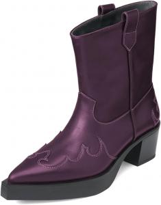 Женские ковбойские сапоги на широкий голень с широким носком и невысоким каблуком, платформой, повседневные обувь для ежедневного ношения, размер 4-16 US Wo wagas, Purple