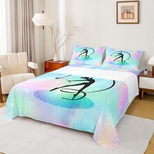 Erosebridal Комплект постельного белья Gymnastics Fitted Sheet для девочек с радужным градиентом и омбре галактики в пастельных тонах, Multi 49