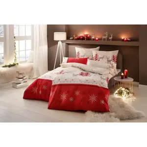 Моё домашнее постельное белье» Venua в размерах. 135х200 или 155х220 см", зимнее постельное белье, рождественское постельное белье My Home, красный/бежевый