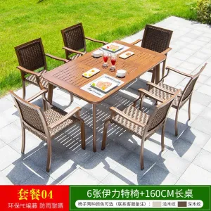 Комплект садовой мебели Green Water: 6 стульев, стол прямоугольный с текстурой дерева, 160 см (№4)