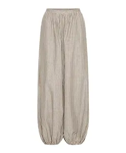 Брюки в полоску с эластичным поясом, свинцово-коричневый/кремовый. Ichi, бежевый