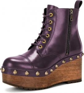 Женские ботильоны YDN с закрытым носком, украшенные заклепками, на платформе, с шнуровкой, танкетка средний каблук, боковая молния, на щиколотку, для прогулок и шопинга, размер 4-16 US, Purple