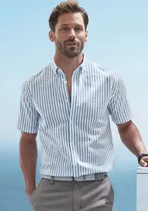 Рубашка John Devin с короткими рукавами "Regular Fit", рубашка в полоску с воротником на пуговицах из чистого хлопка, цвет Blau-Gestreift