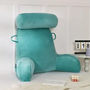 Подушка для чтения, подушка для кровати со съемным валиком под шею, бархатная подушка для чтения, для взрослых, спинка для использования в кровати, на диване или на полу, синяя Topchances