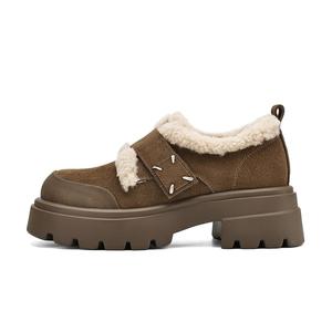 JOSINY Винтажные глубокие лоферы из кожи для женщин серо-зеленые (с флисовой подкладкой, высота каблука 5,8 см), цвет Gray Green (Fleece-Lined, Heel Height 5.8cm)