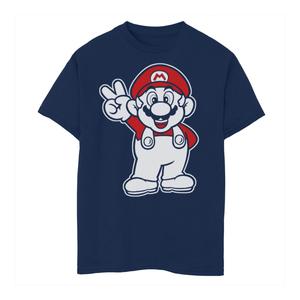 Красно-белая футболка со знаком мира Nintendo Super Mario для мальчиков 8–20 лет Licensed Character, синий