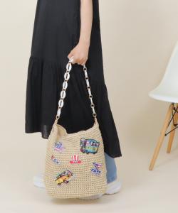 Сумка-корзинка с цепочкой из разноцветных нашивок United Base, цвет Beige