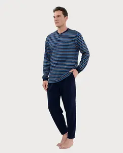 Длинная пижама из трикотажа с застежкой для мужчин El Búho Nocturno, темно-синий