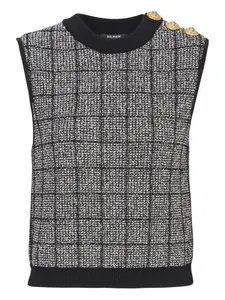 Твидовый топ на боковых пуговицах Balmain, серый
